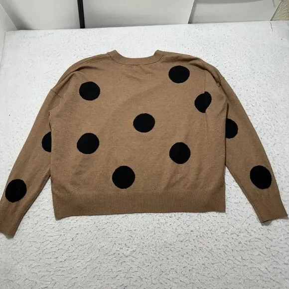 T Tahari Women's Large Long Sleeve Pullover Sweater Brown Black Polka Dot - Picture 10 of 12
